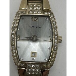 Fossil ES-1568 Womens Watch New Battery 21MM 6.75" Gold Tone Y